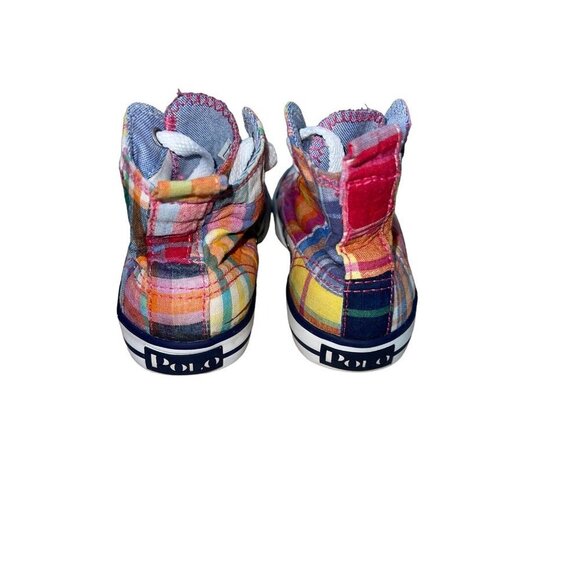 Polo Ralph Lauren Big Kid Plaid Bal Harbour Hi Multi Pony 91034 Sneaker Size 9 - Picture 6 of 9